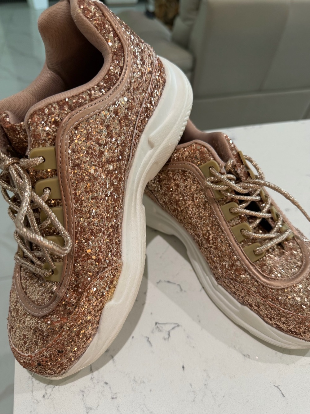 TOP Moda Glitter Platform Sneakers in Rose Gold